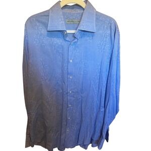 Etro Paisley Dress Shirt Italy‎ Made Blue Cotton Men's 44
